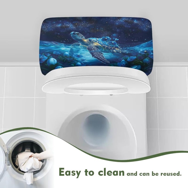 Tesivruno Sea Turtle Flower Print Toilet Tank Lid Cover, Decorative Toilet Top Cover with Starry Sky Ocean Printed, Universal Toilets Tank Dust-Proof Covers, Blue - Image 4